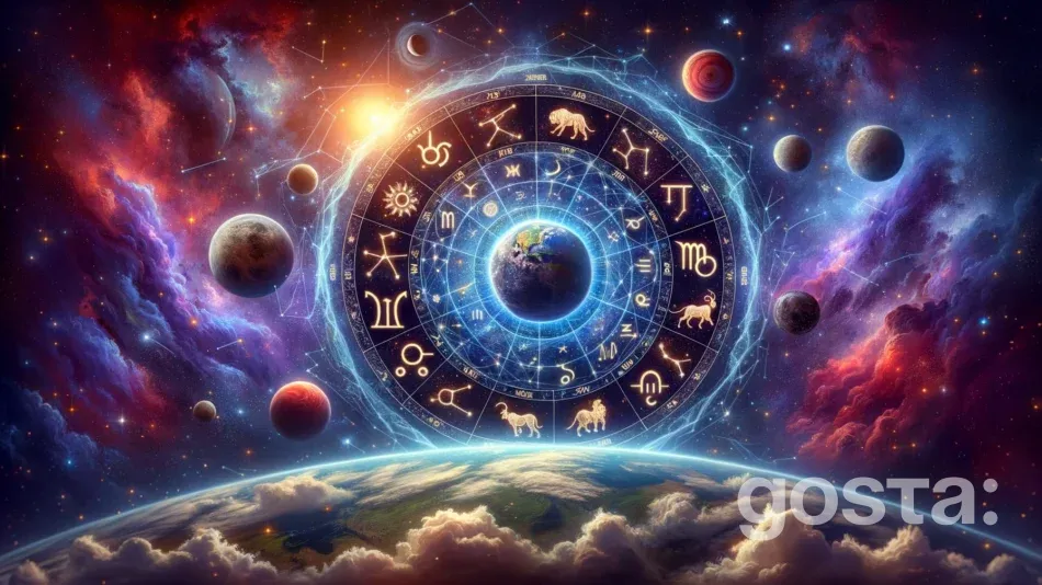 Астрологічна композиція з символами зодіаку, планетами та зірками для гороскопу на 11 січня 2026 року