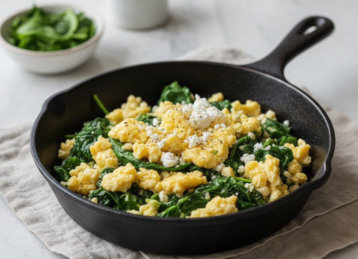 Скрембл (бовтанка) зі шпинатом